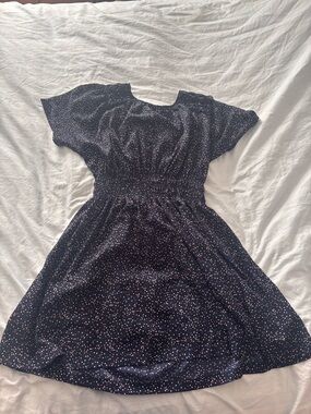 FRNCH Navy Blue Mini Dress with White and Pink Dots